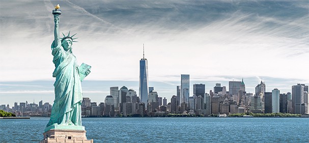 an image with Statue of Liberty with New York city in background