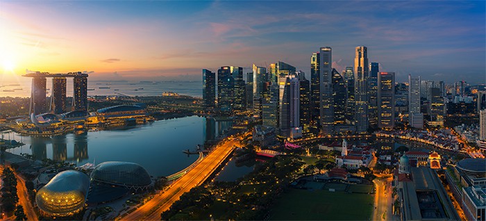 an image with sunrise in Singapore  aerial view