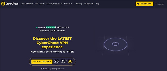 an image with CyberGhost homepage screenshot