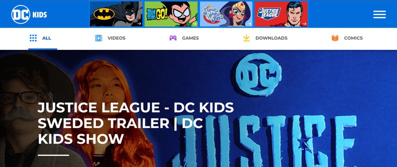 An image featuring the DC Kids website homepage screenshot