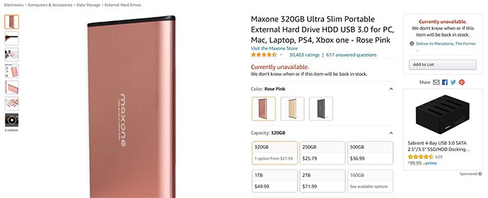 an image with Maxone 320GB Ultra Slim Portable on Amazon