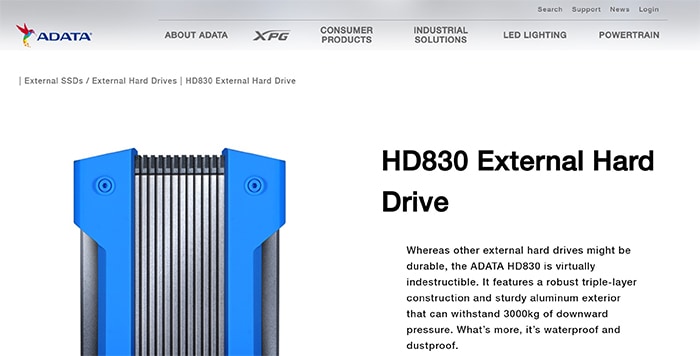 an image with HD830 External Hard Drive homepage 