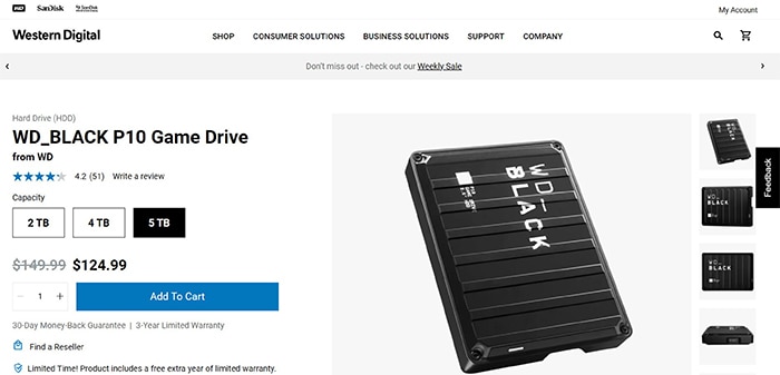 an image with WD Black 5TB Game Drive on Western Digital site