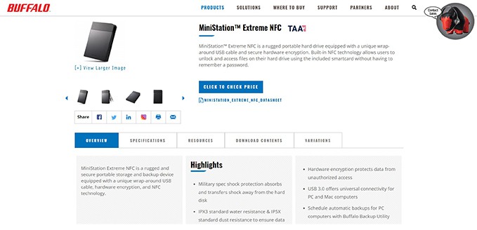 an image with Buffalo MiniStation Extreme NFC External Hard Drive homepage 