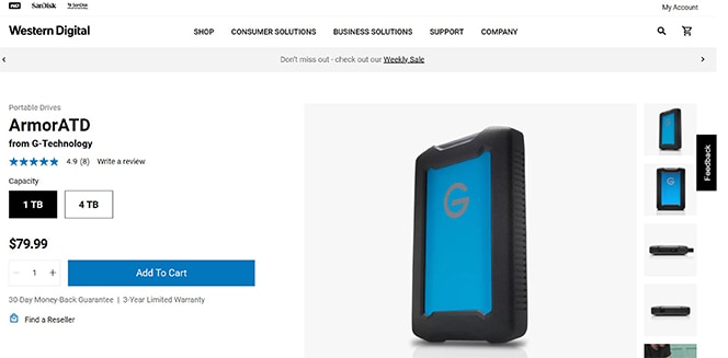 an image with G-technology ArmorATD Rugged on Western Digital site 