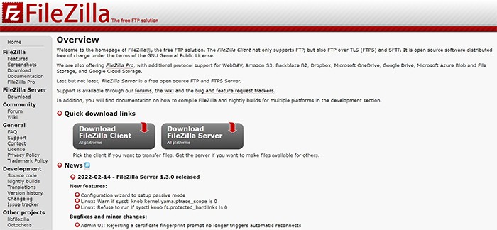 an image with FileZilla homepage screenshot