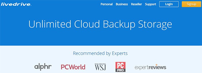 an image with Livedrive homepage screenshot