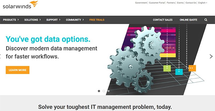 an image with SolarWinds homepage screenshot