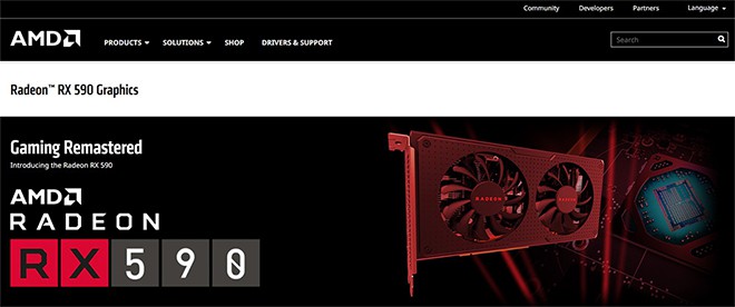 an image with Radeon RX 590 homepage screenshot 