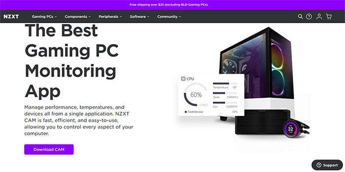 an image with NZXT CAM homepage screenshot