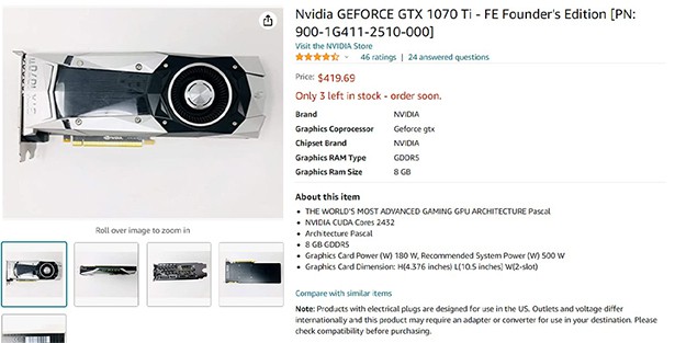 an image with GeForce GTX 1070 Ti  screenshot from Amazon 