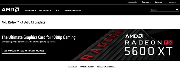 an image with Radeon RX 5600 XT homepage screenshot 