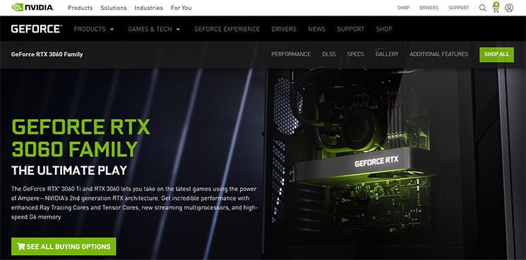 an image with GeForce RTX 3060 Ti homepage screenshot 