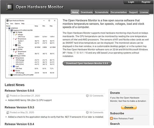 an image with Open Hardware Monitor homepage screenshot