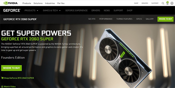 an image with GeForce RTX 2060 Super homepage screenshot 