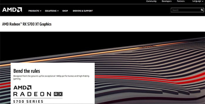 an image with Radeon RX 5700 XT homepage screenshot 