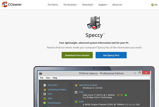 an image with screenshot of Speccy ready to download from CCleaner.com