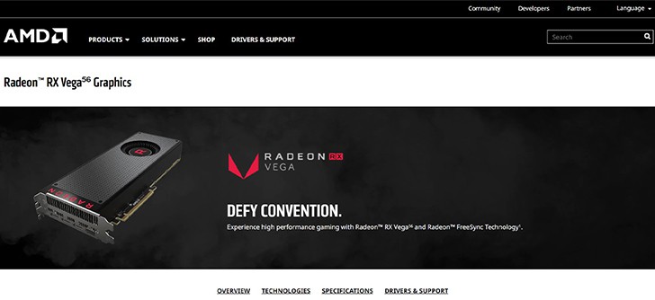 an image with Radeon RX Vega 56  homepage screenshot 