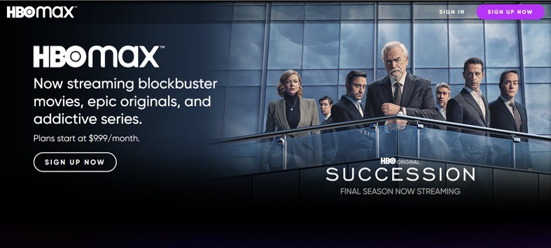 An image featuring the HBO Max website homepage screenshot