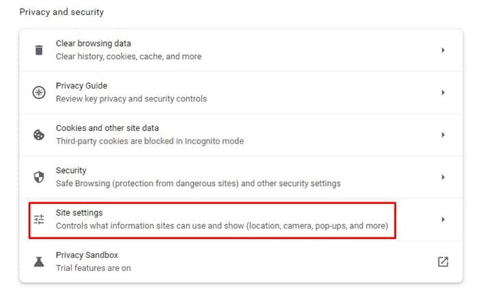 An image featuring highlighting Site settings in Google Chrome representing how to block Ads on Google Chrome concept