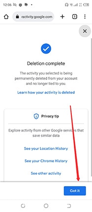 An image featuring how to delete Google search history on an Android device step9