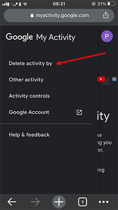 An image featuring how to delete Google search history on an iOS device step2