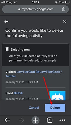 An image featuring how to delete Google search history on an iOS device step6