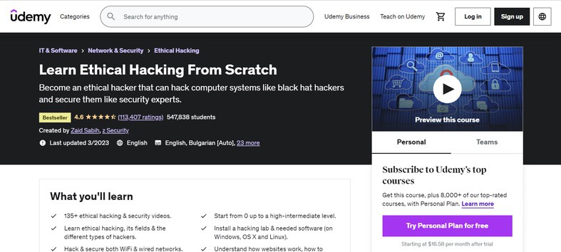 Learn Ethical Hacking From Scratch – Udemy