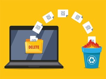 an image with Deleting trash documents from laptop vector illustration 