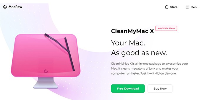 an image with Clean my Mac X homepage 
