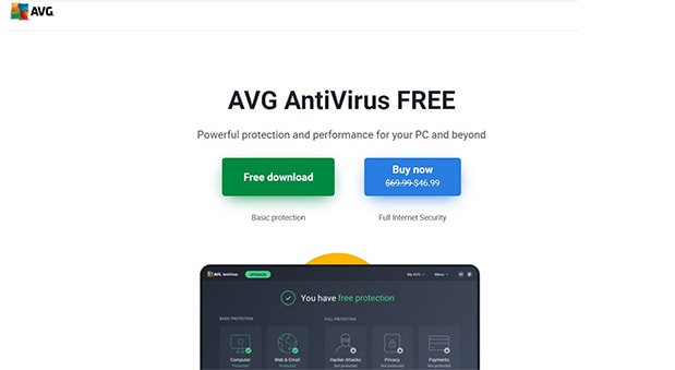 an image with AVG antivirus homepage 