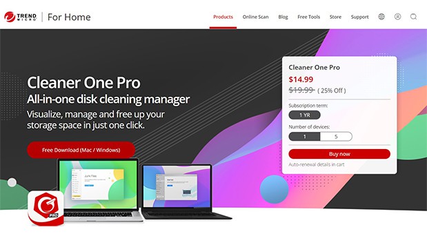 an image with Cleaner One Pro homepage 