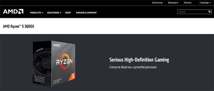 an image with AMD Ryzen 5 3600X homepage screenshot 