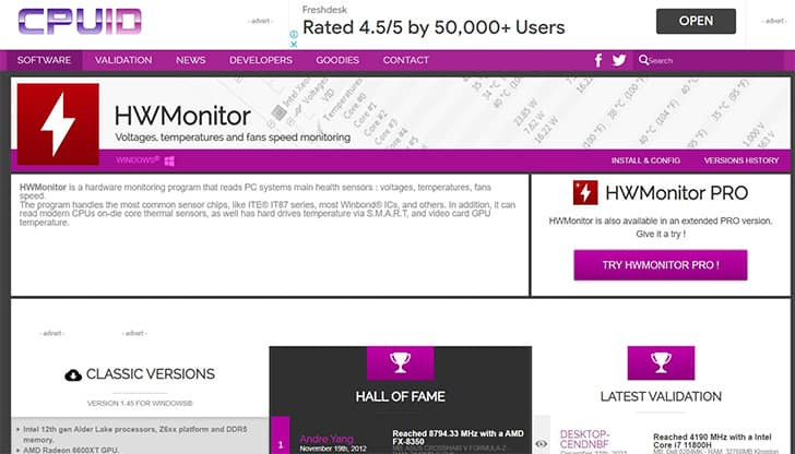 an image of HWMonitor homepage 