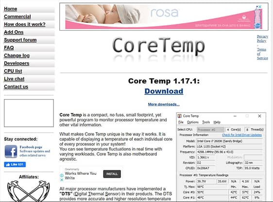 an image with CoreTemp homepage