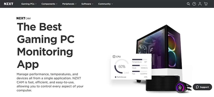 an image with NZXT CAM homepage 