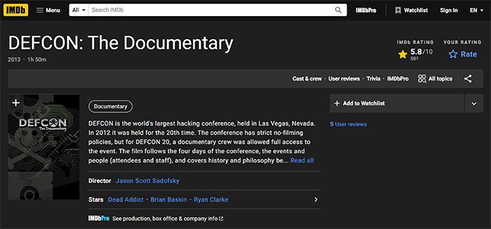 an image with The DEFCON: The Documentary on IMDb.com site