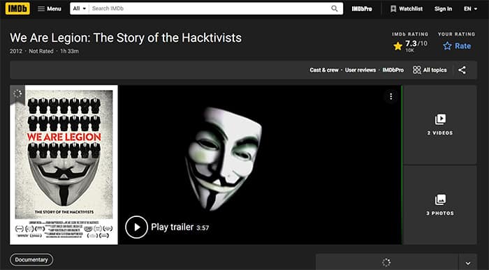an image with We Are Legion: The Story of the Hacktivists (2012) documentary on IMDb.com site