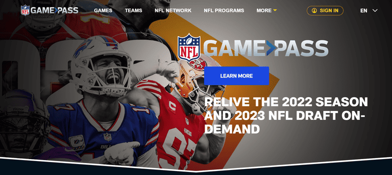 An image featuring the NFL Game Pass website screenshot