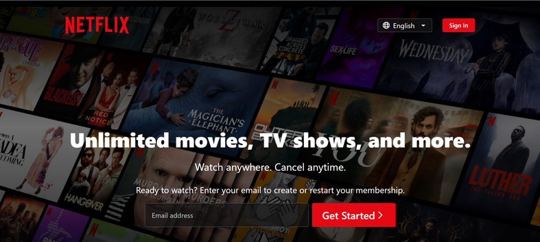 An image featuring the Netflix website homepage screenshot