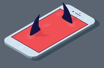 an image with shark going through smartphone vector illustration 