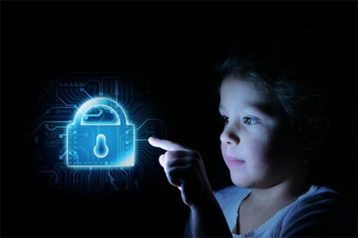 an image with child point finger on internet security