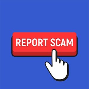 an image with finger pointing on report scam button 
