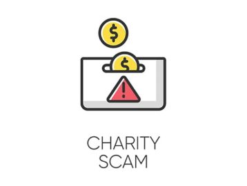 an image with Charity scam and fake donation 