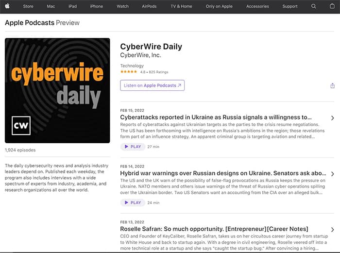 an image with The CyberWire Daily Podcast podcast screenshot from apple.com