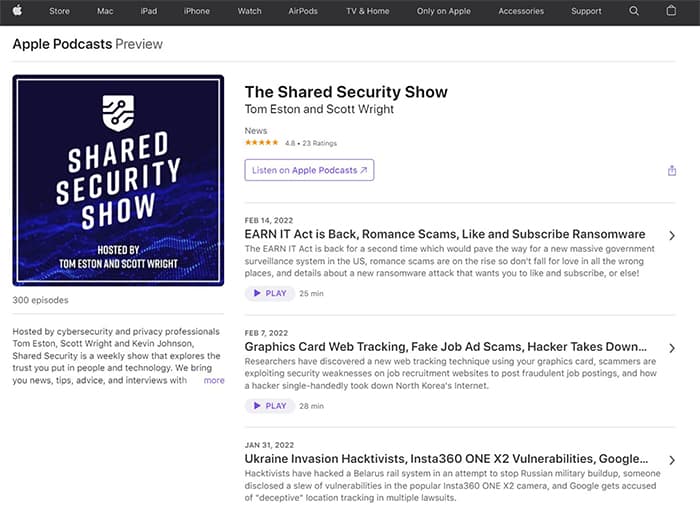 an image with The Shared Security Show podcast screenshot from apple.com