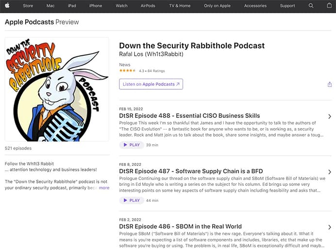 an image with Down the Security Rabbithole podcast screenshot from apple.com