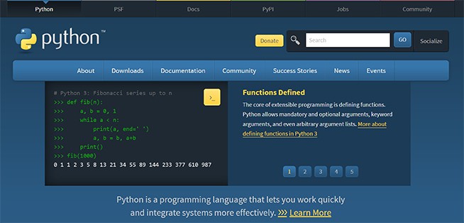 an image with Python homepage 