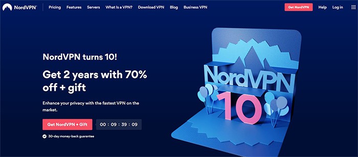 an image with NordVPN homepage screenshot