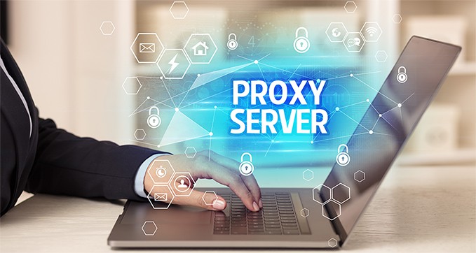 an image with inscripton of proxy server on laptop